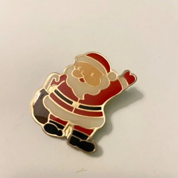 Vintage Santa Claus Pin Red White and Black Enamel Waving Santa Claus Brooch - Picture 3 of 12